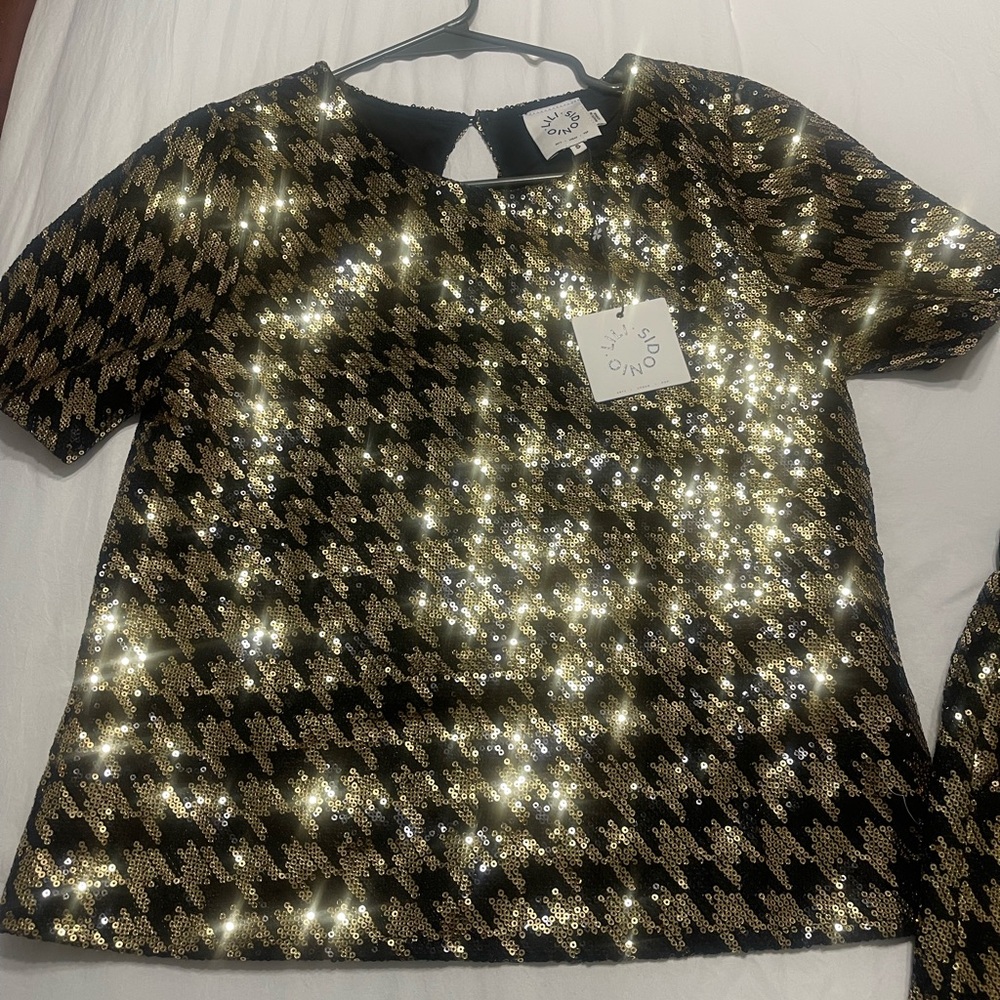 Molly Bracken Houndsooth Black and Gold Sequin Set